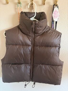 Brown Puffer Vest - Cropped Quilted Style